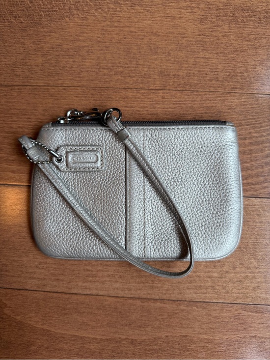 Coach Handbags - Coach Metallic Silver/Gold Leather Wristlet